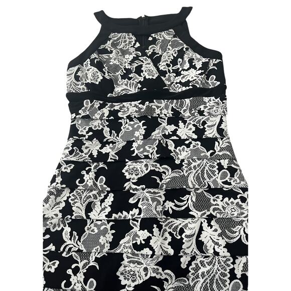 WHBM SLEEVELESS MIDI SLIMMING LAYERED BODYCON DRESS, WOMENS, 6, BLACK/WHITE FLOR - Picture 3 of 12
